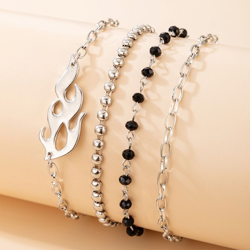 Fashion Trendy Black Rice Bead Flame Shape Bracelet 4-piece Set