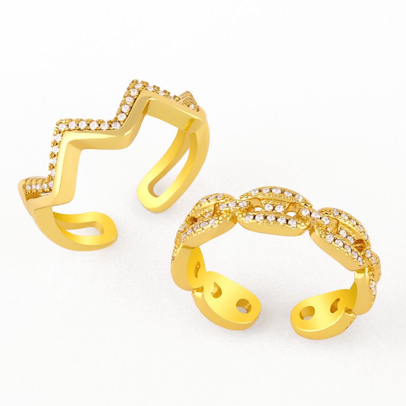 Fashion Chain Simple Diamond Geometric Open Ring