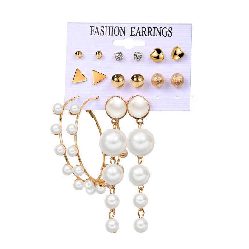 Retro Simple Artificial Pearl Earrings 8-piece Set