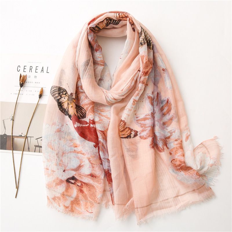 Butterfly Gold Thread Cotton Linen Scarf