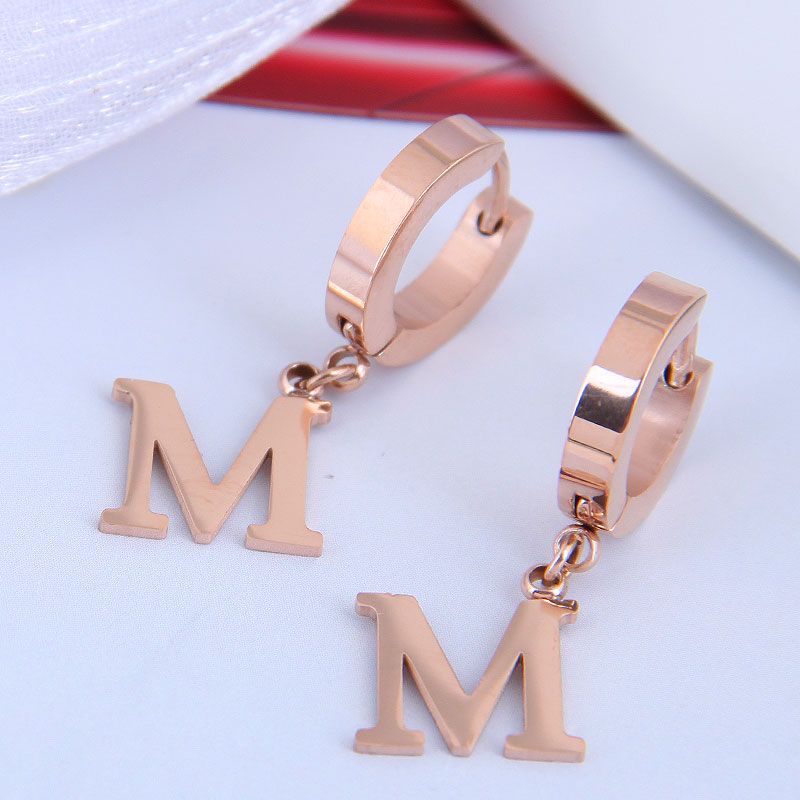 Korean Fashion Titanium Steel Simple M Letter Earrings