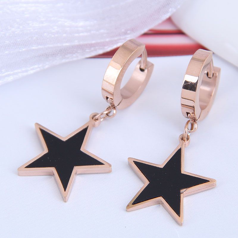 Korean Fashion Titanium Steel Simple Five-pointed Star Earrings