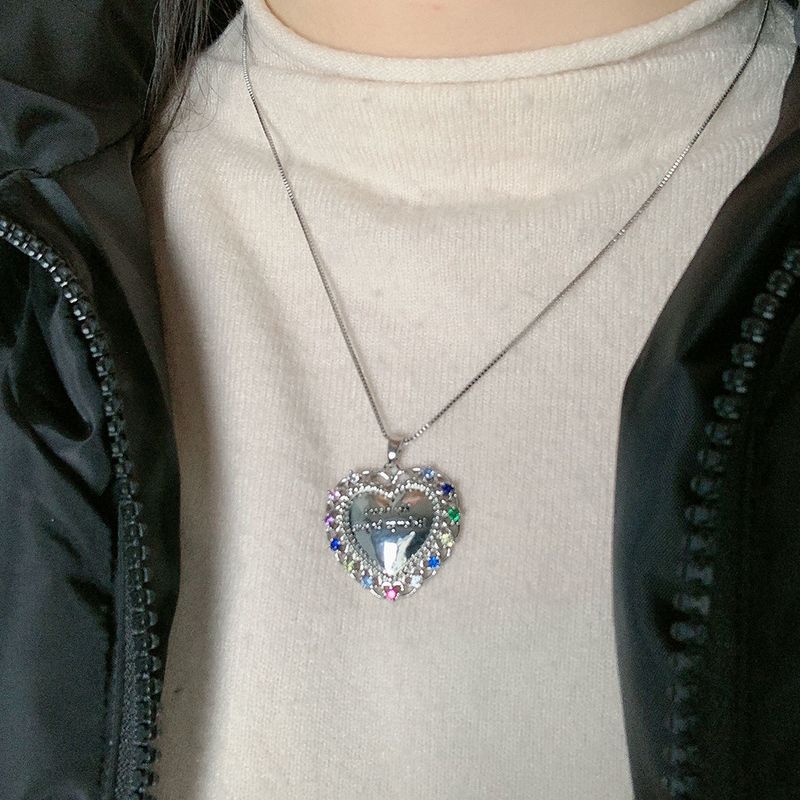 Korea Color Zircon Hollow Heart-shaped Long Necklace