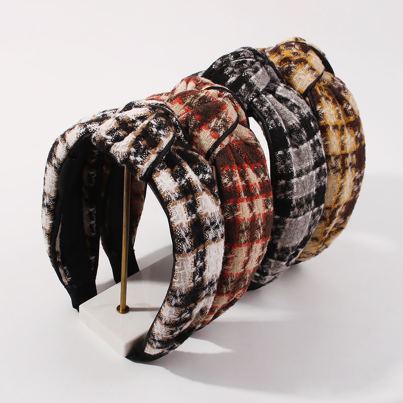 Plaid Hit Color Wide-sided Knotted Headband