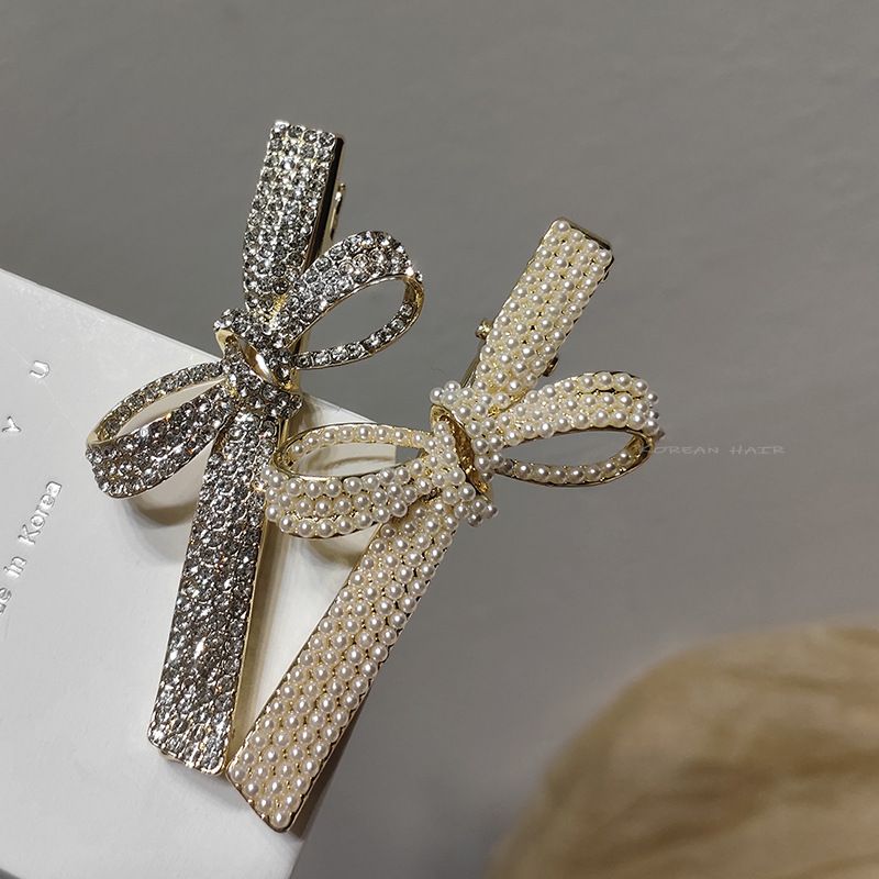 Pearl Diamond Bow Duckbill Clip