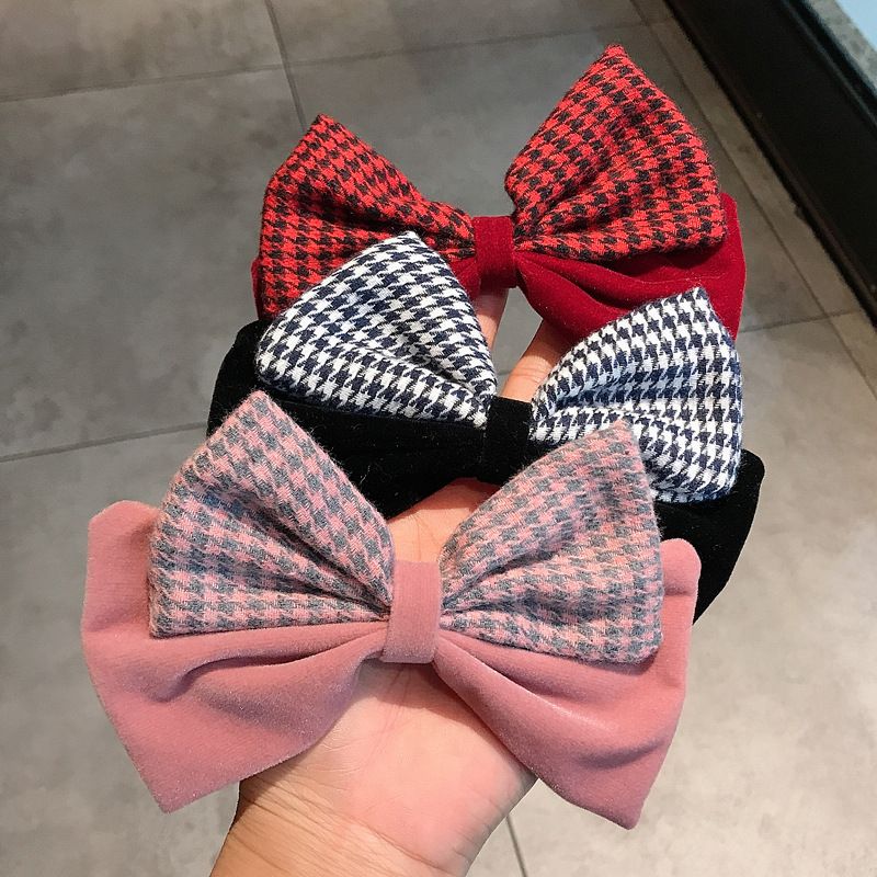 Einfache Samt Plaid Big Bow Haarnadel