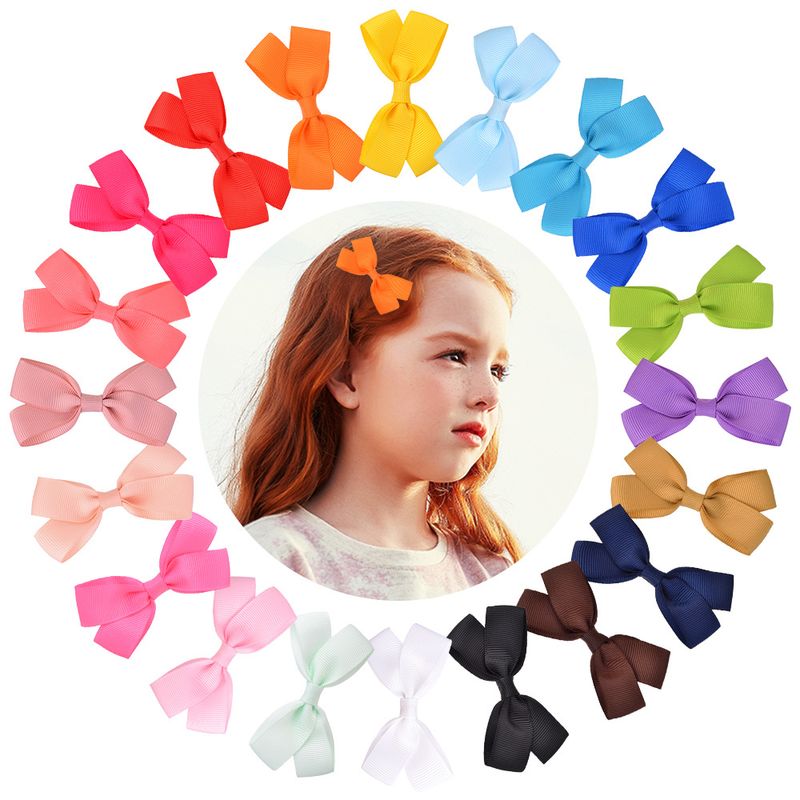 Children's Handmade Ribbed Bow Solid Color Baby Side Clip Set