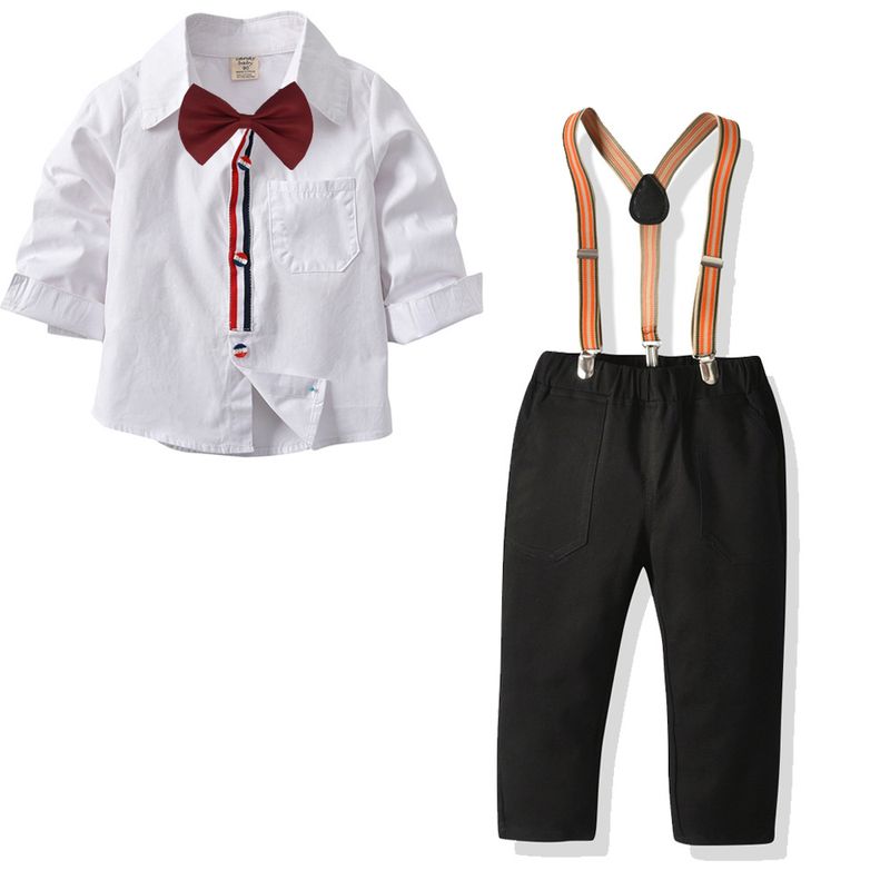 Children's Long-sleeved Shirt Black Trousers Four-piece Suit