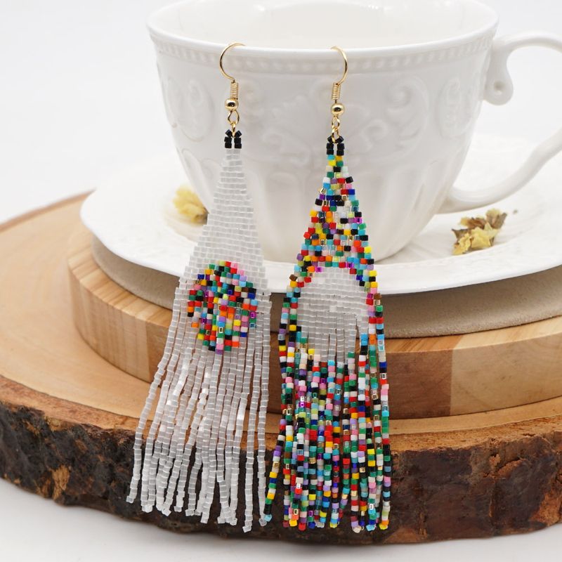 Bohemian Rice Beads Woven Tassel Earrings