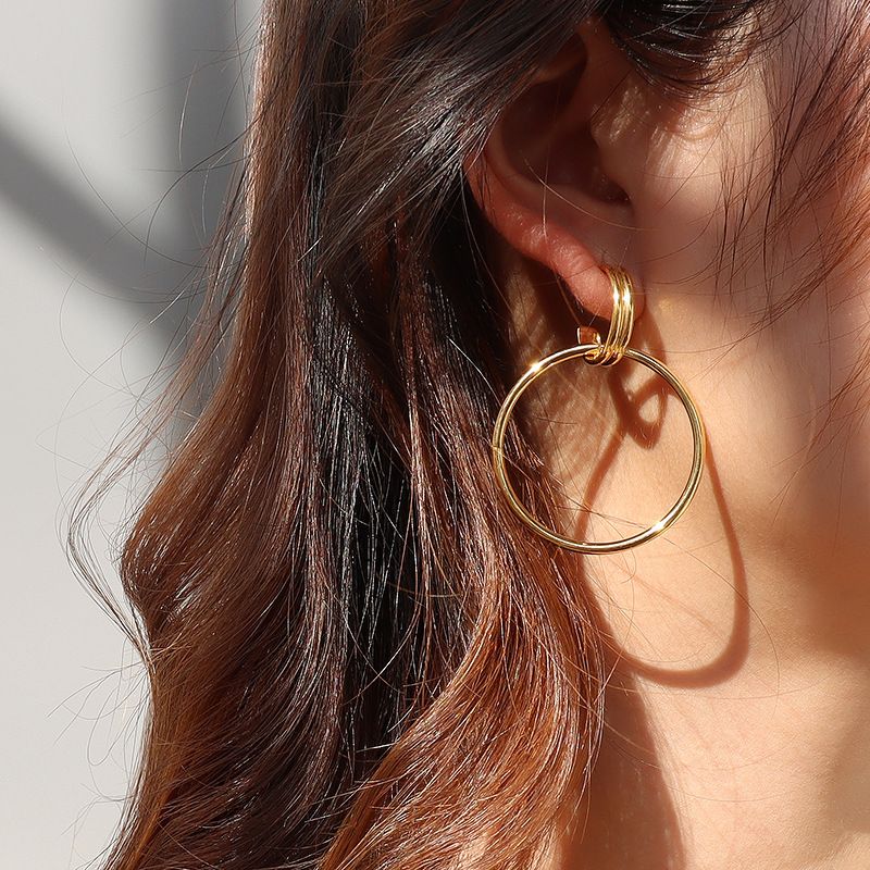 Retro Double Ring Gold Earrings