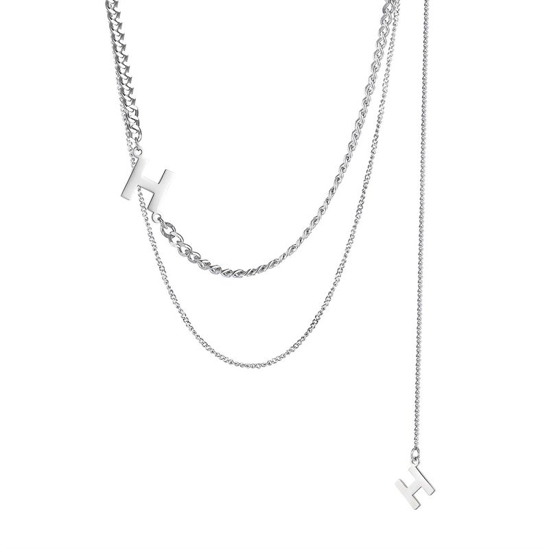 Letter H Double Layer Titanium Steel Necklace