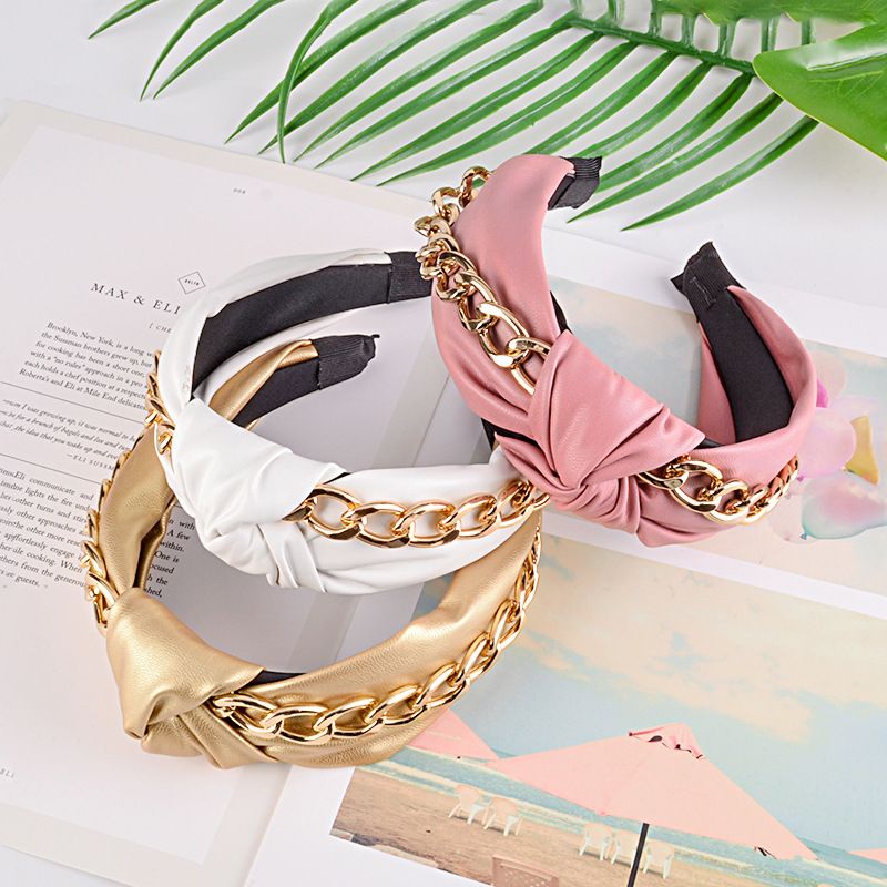 Fashion Chain Broad-sided Knotted Leather Headband