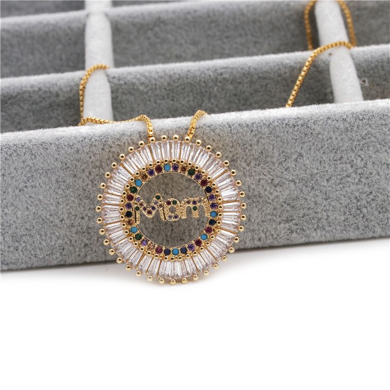 Copper Micro-inlaid Zircon Mom Pendant Necklace