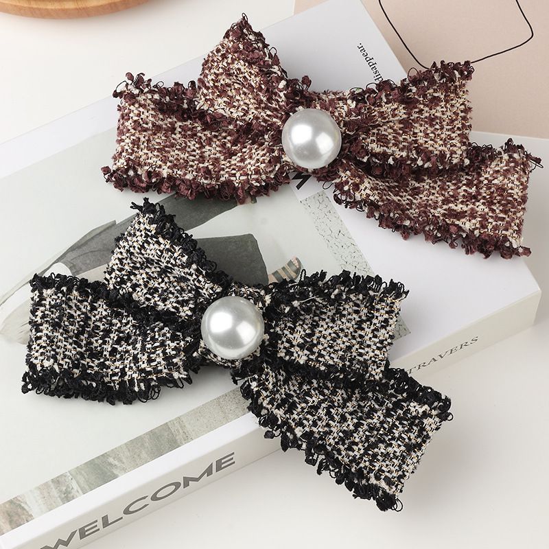 Cotton Linen Bow Pearl Hairpin