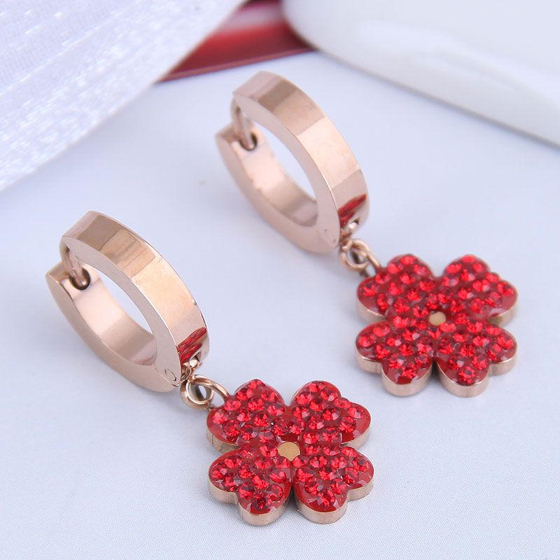 Diamond-studded Four-leaf Clover Titanium Steel Earrings