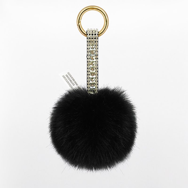 Diamond-studded Leather Plush Ball Keychain