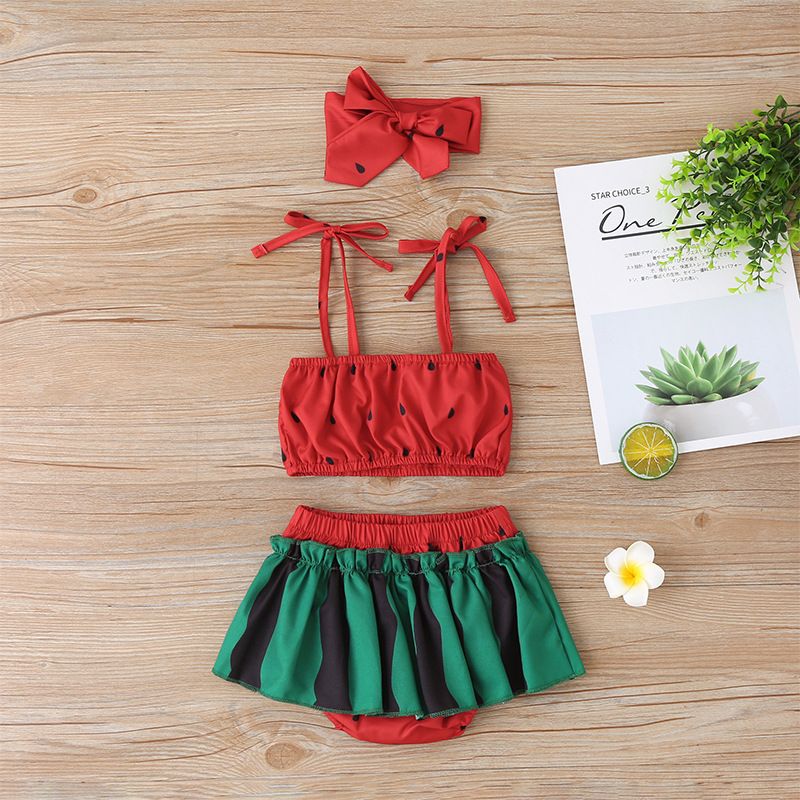 Fashion Watermelon Print Baby Sling Shorts Two-piece Suit