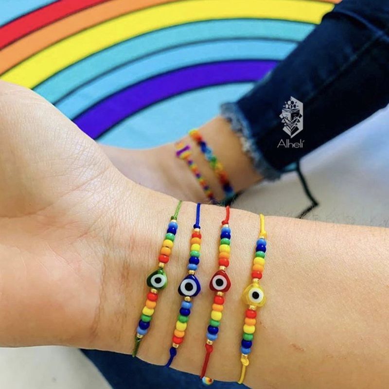 Pulsera Hecha A Mano De Ojos De Perlas De Vidrio Étnico Bohemio De Moda Simple