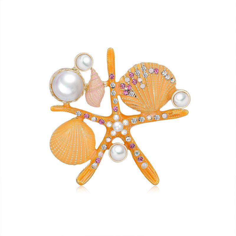 Mode Fünfzackige Sternschale Perle Diamant Brosche