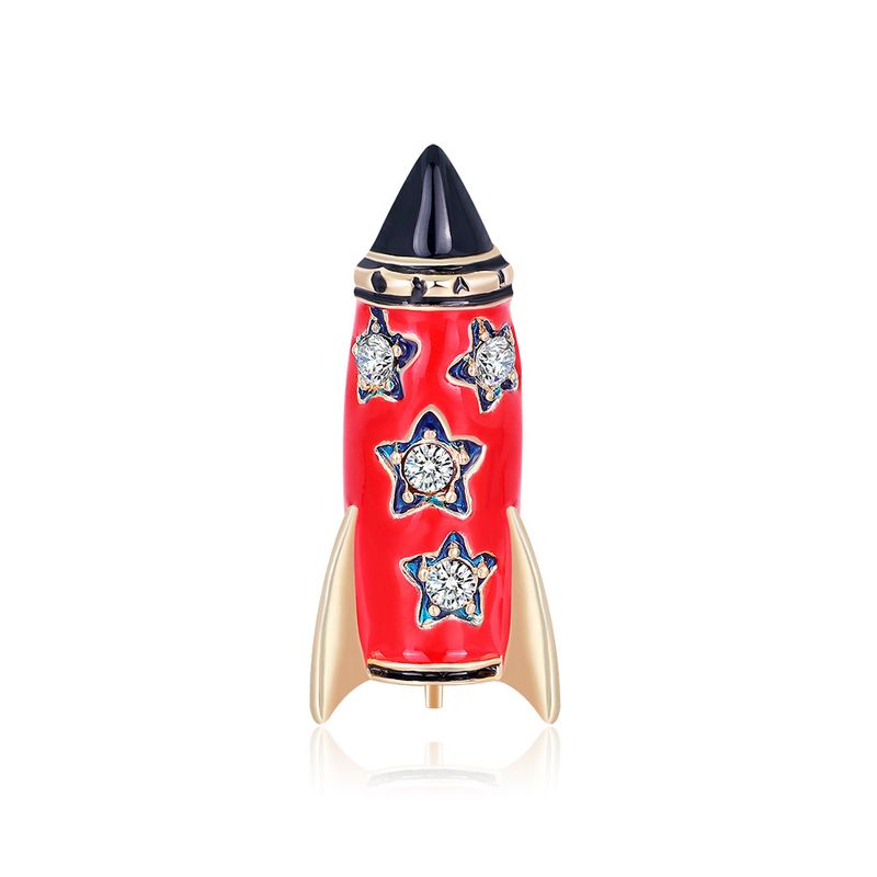 Cartoon Alloy Diamond-studded Rocket Brooch