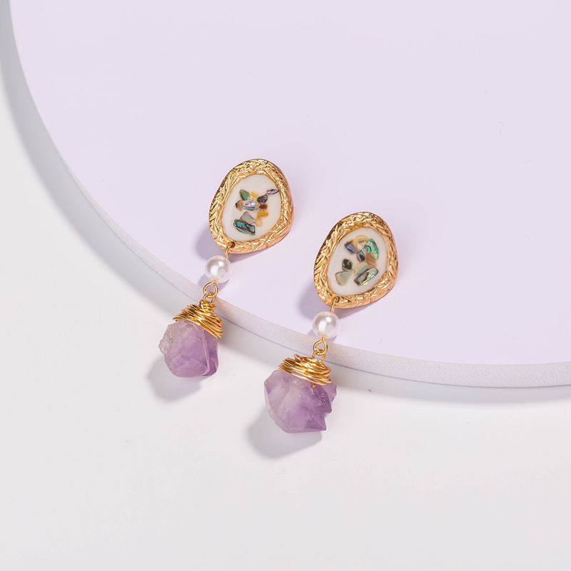 Fashionable Shell Purple Natural Stone Earrings