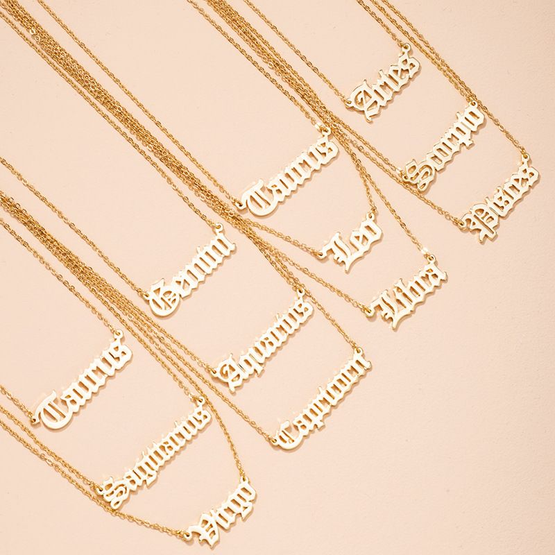 Simple Twelve Constellation Letter Pendant Necklace