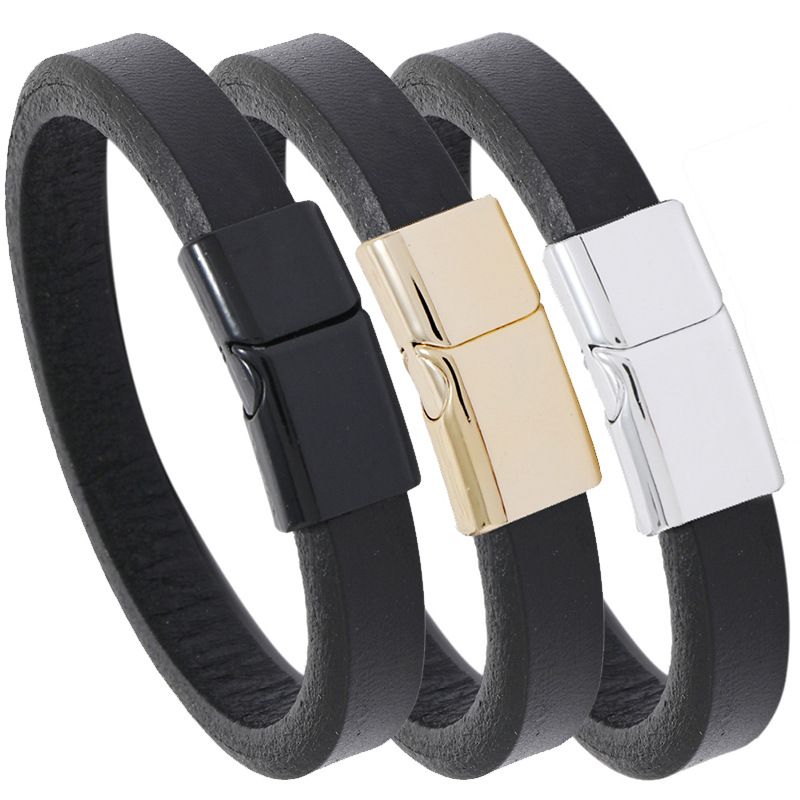 Black Casual Multicolor Alloy Simple Leather Bracelet