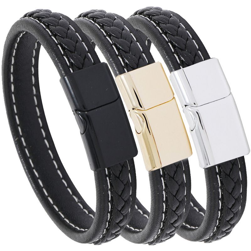 Simple Casual Black Woven Leather Bracelet