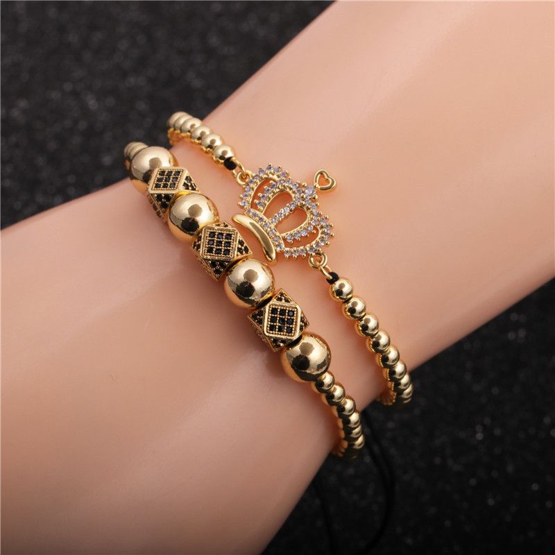 Ensemble De Bracelets Ajustables Couronne Zircon Micro-incrustés