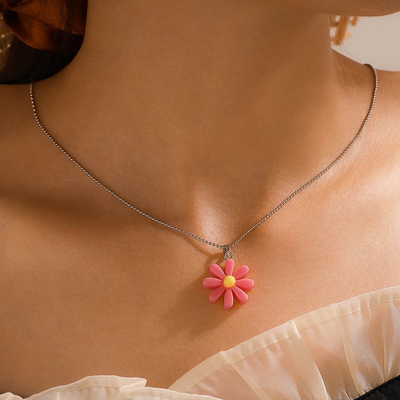 New Korean Pink Flower Pendant Necklace