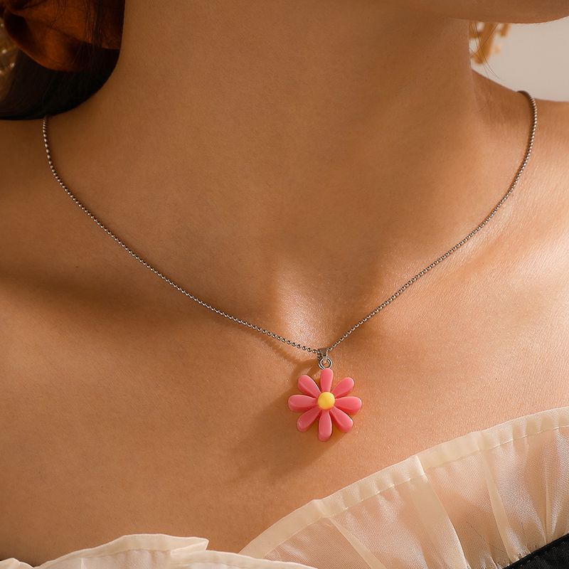 Nouveau Collier Pendentif Fleur Rose Coréen