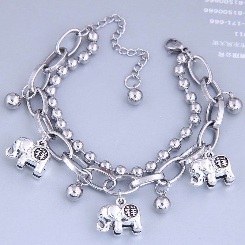 Korean Fashion Hip Hop Simple Stainless Steel Beads Baby Elephant Bracelet