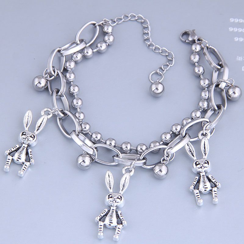 Korean Fashion Hip-hop Simple Stainless Steel Beads Long Ear Rabbit Bracelet