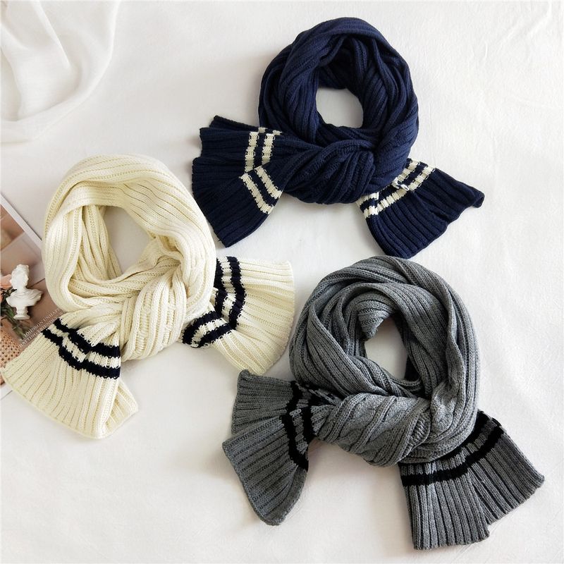 Striped Two-color Wool Knitted Scarf