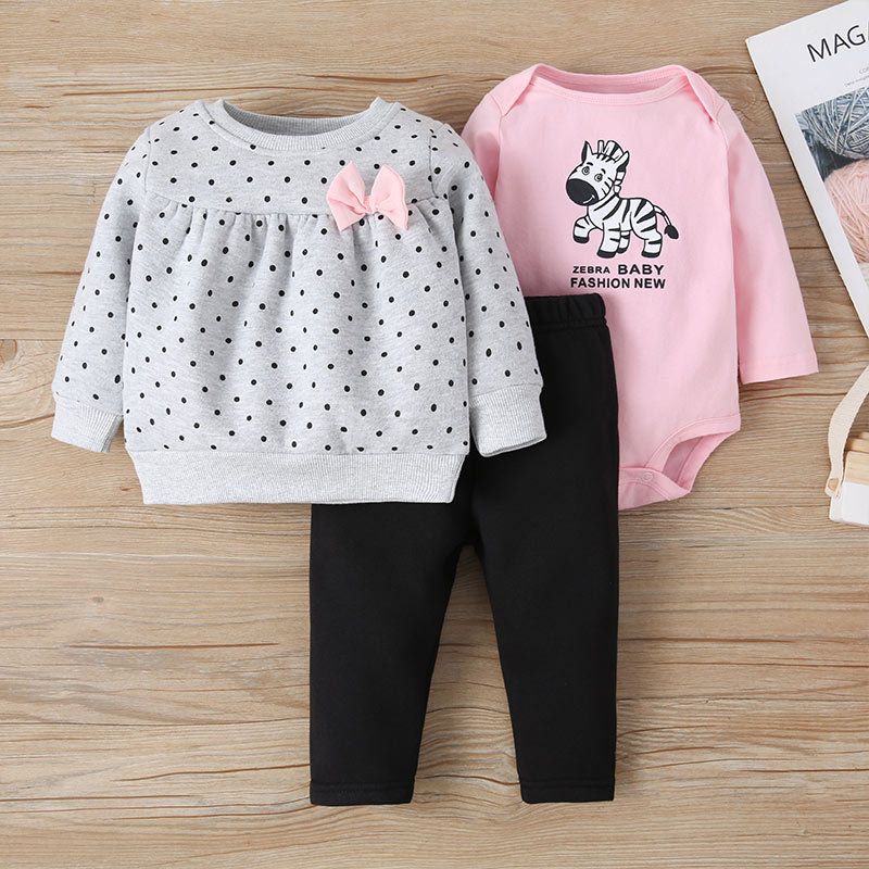Fashion Pullover Three-piece Baby Animal Print Romper Suit