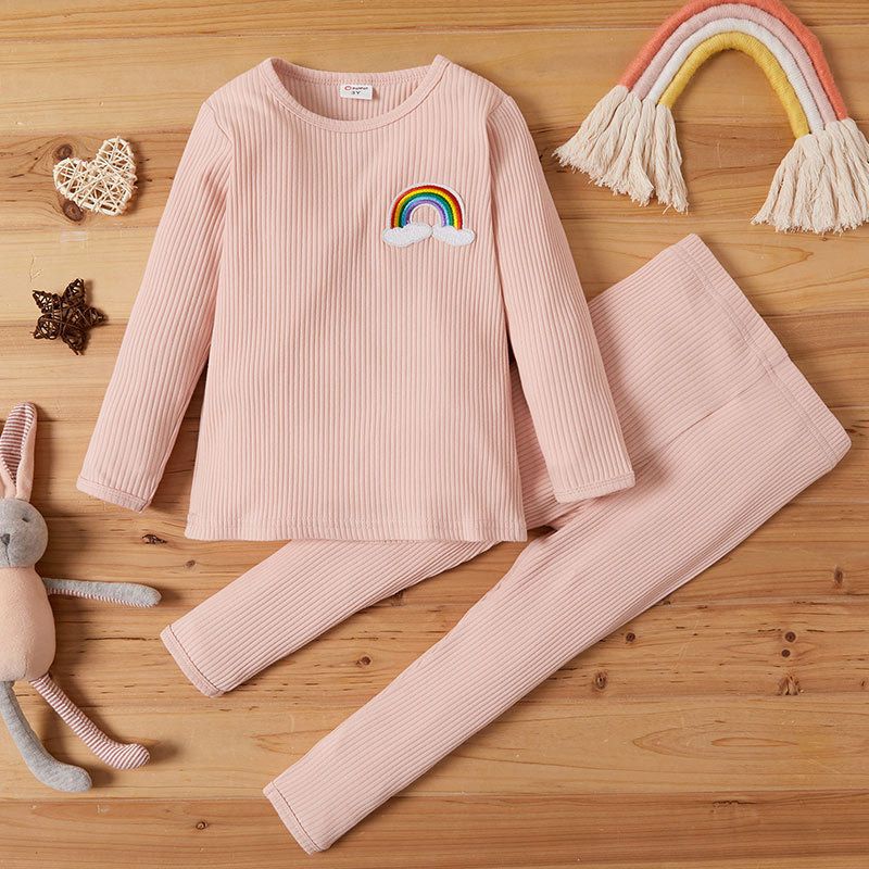 Pure Color Kids Fashion Two-piece Baby Casual Hanging Pullover Set
