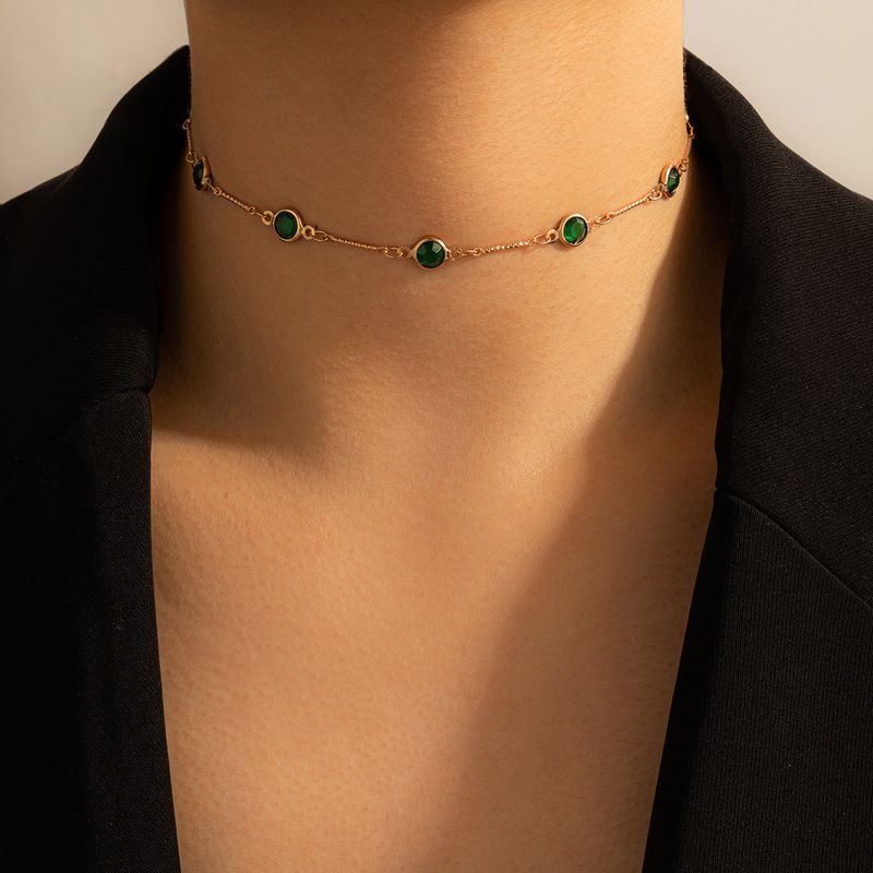Collar De Diamantes De Imitación Verde De Moda