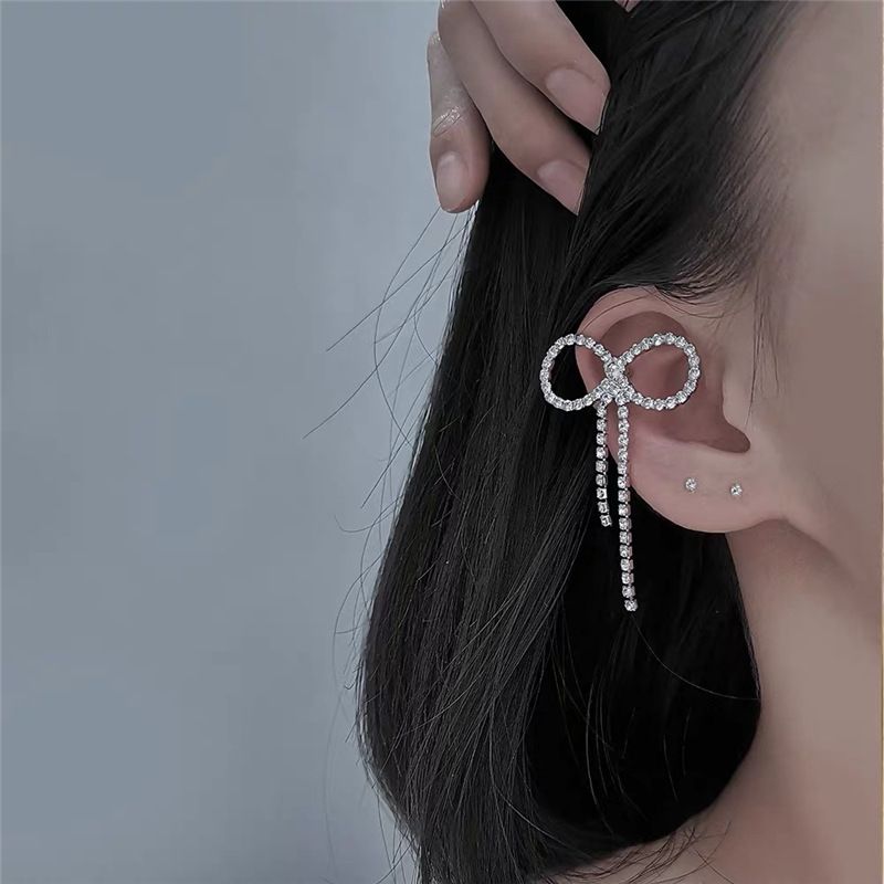Korean Fashion Full Diamond Bow Ear Bone Clip
