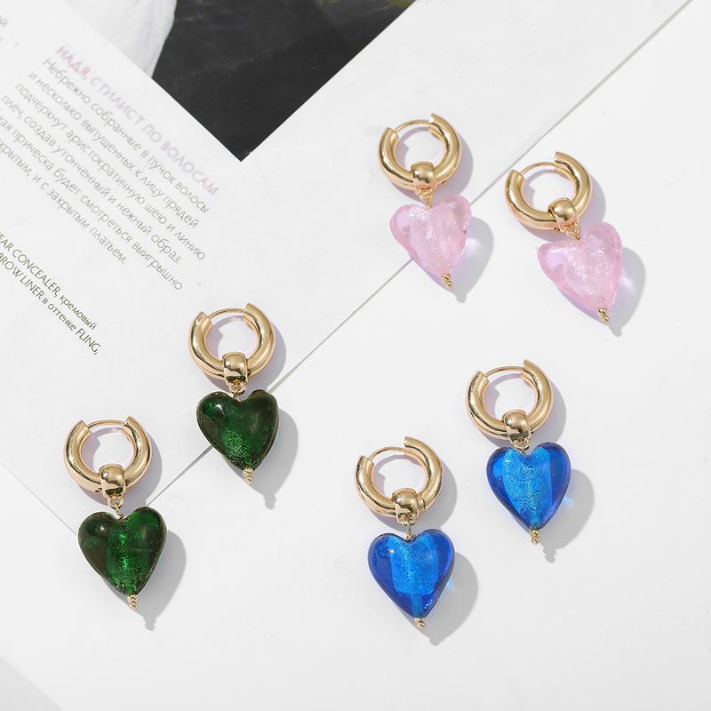 Retro Glass Heart-shaped Earrings