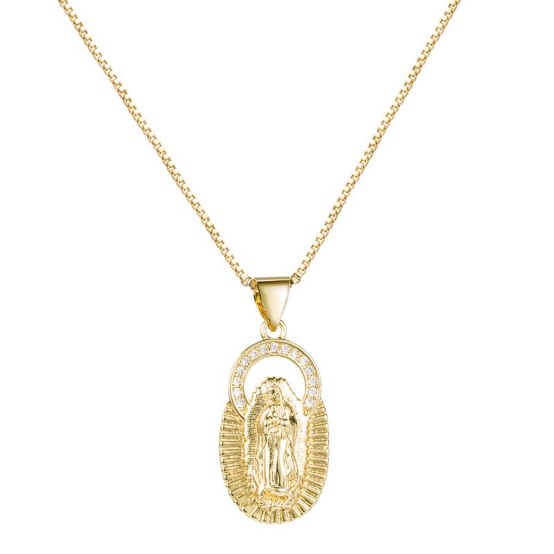Collar De Circón Con Micro Incrustaciones De Cobre Con Colgante De Virgen María De Moda