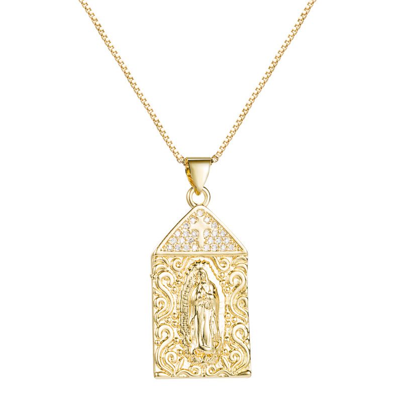 Fashion Virgin Mary Pendant Copper Micro-inlaid Zircon Necklace