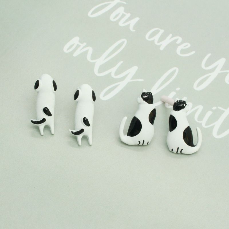 Korea Funny Cartoon Cute Black Spotted Cat Dog Earrings