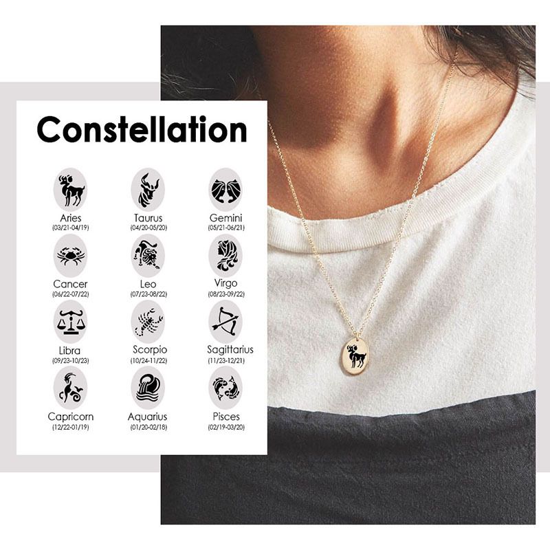 Stainless Steel Lettering Twelve Constellation Pendant Necklace