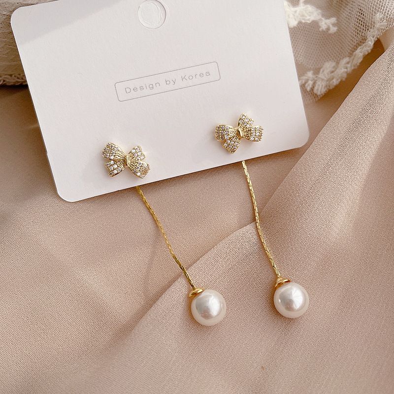 Korean New Simple Pearl Bowknot Earrings