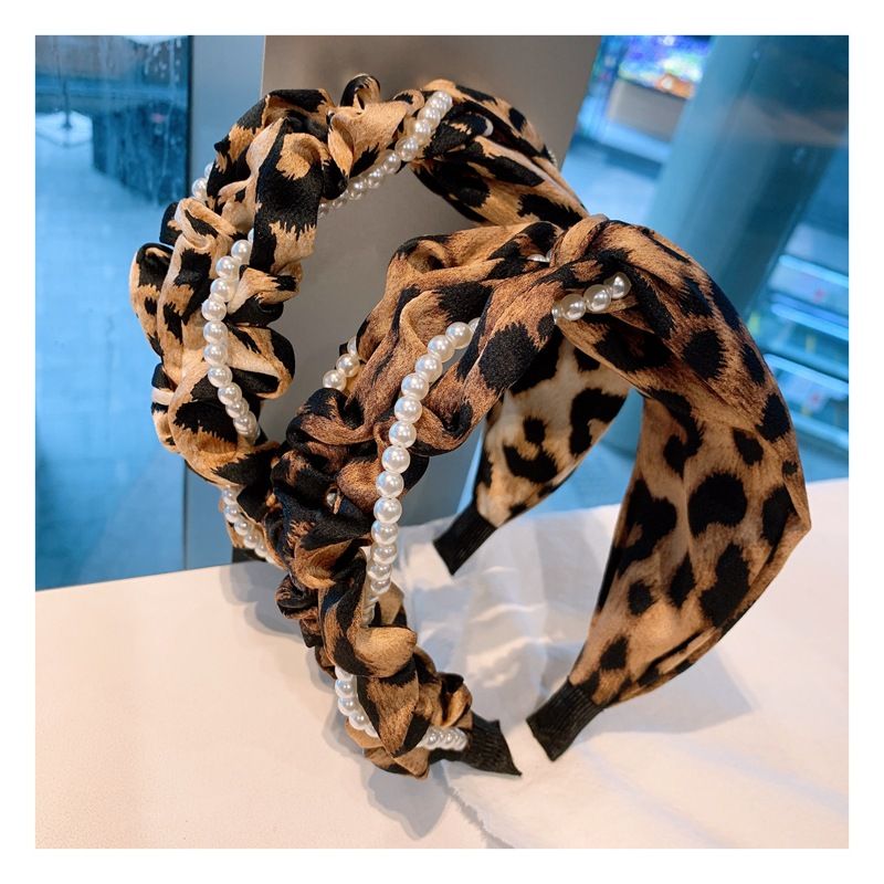 Korean Fashion Pleated Net Gauze Leopard Large Intestine Hairband