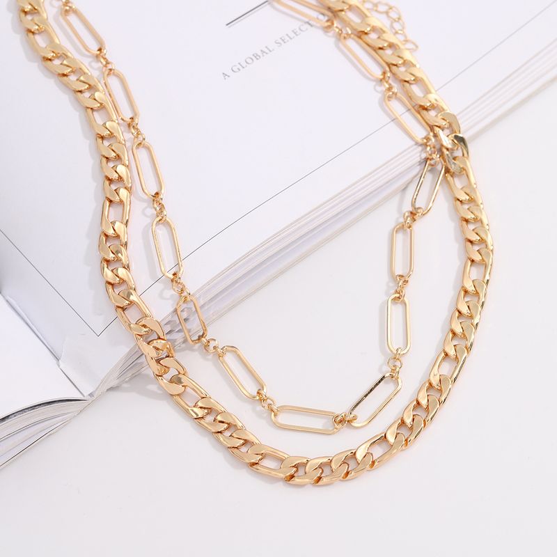 Stacked Hip-hop Punk Alloy Women's Geometric Multi-layer Paper Clip Necklace