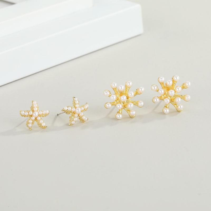 Starfish Pearl Flower 925 Silver Needle Earrings