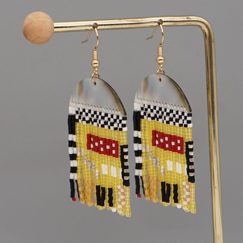 Bohemian Rice Beads Retro Pattern Tassel Earrings