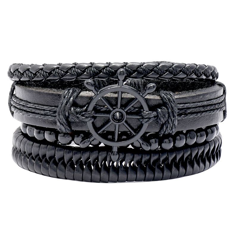 New  Creative Hand-woven Black Rudder Leather Bracelet