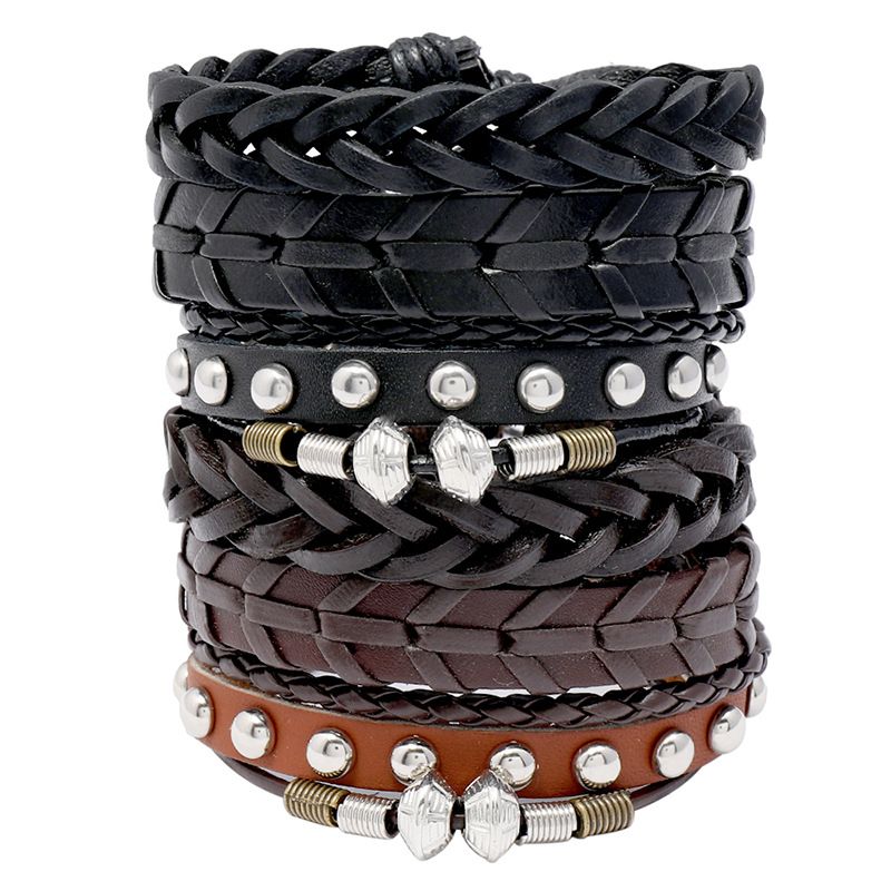 New Hand-woven Cowhide Creative 6-piece Leather Bracelet